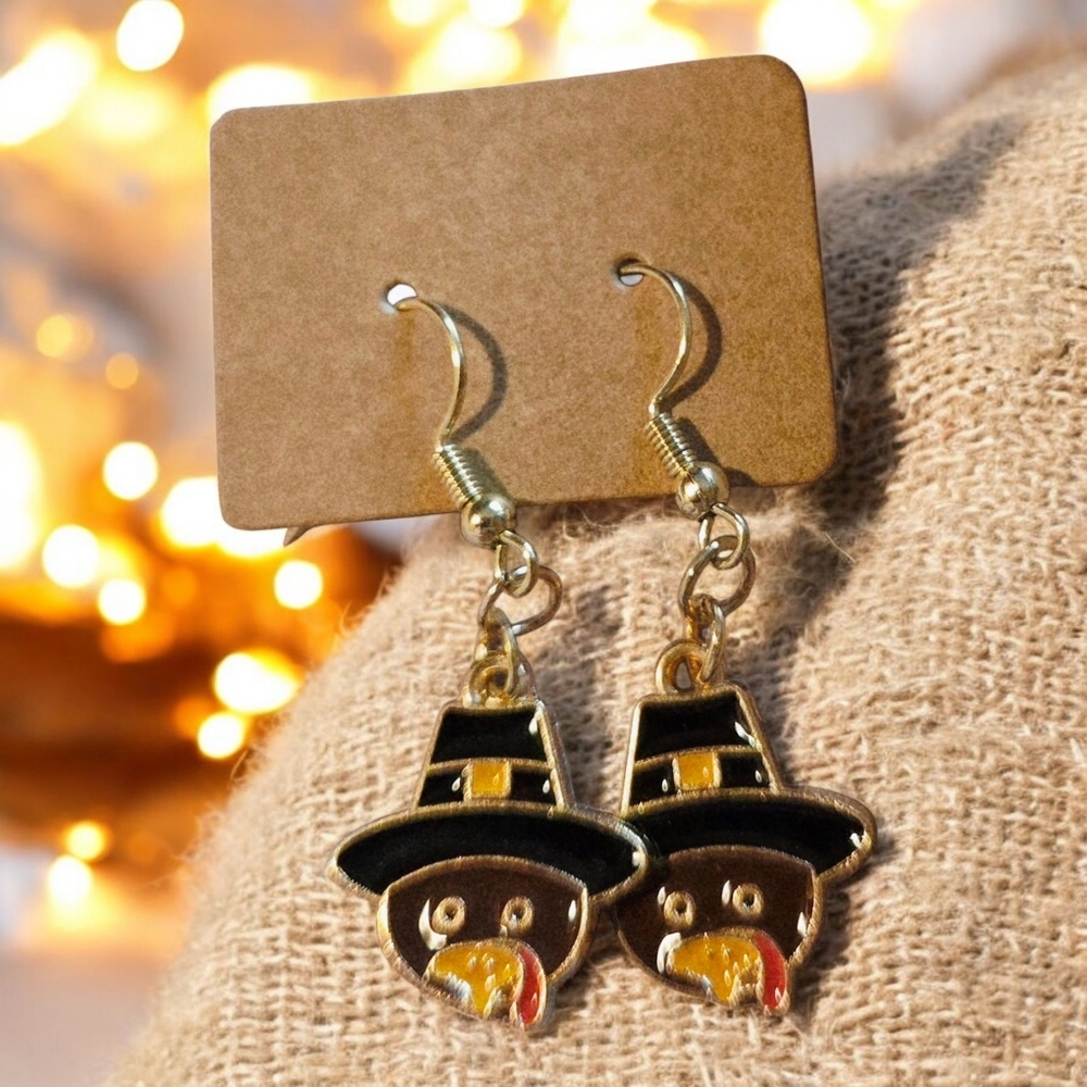 Gold and Brown Turkey Earrings - Picture 1 of 1